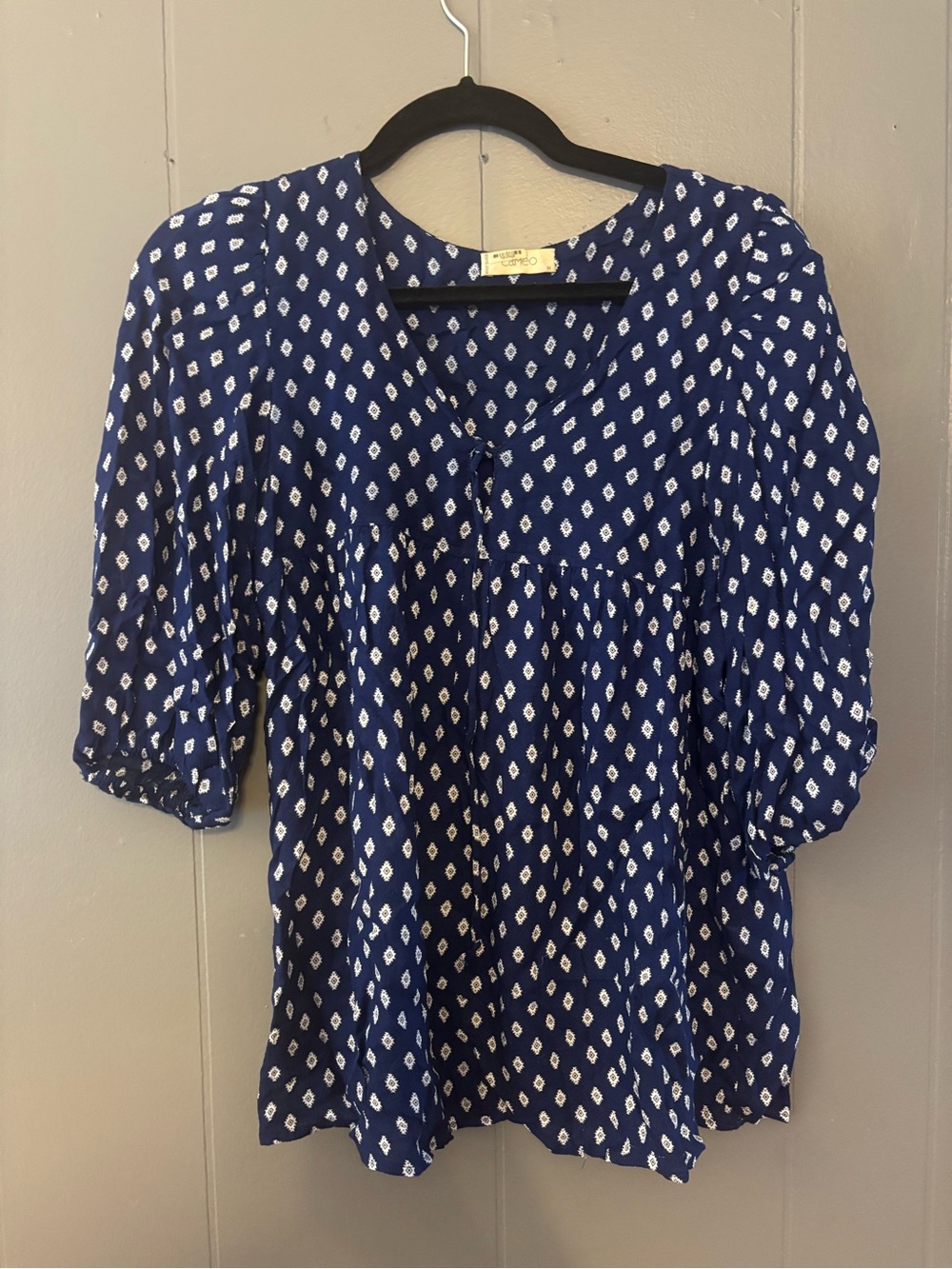 cameo Navy Diamond-Print Peasant Blouse